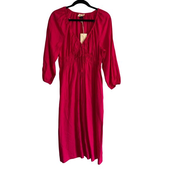 Universal Thread Dresses & Skirts - Universal Thread Women's Pink Tie-Front Puff Sleeve Midi Dress - Small - NWT